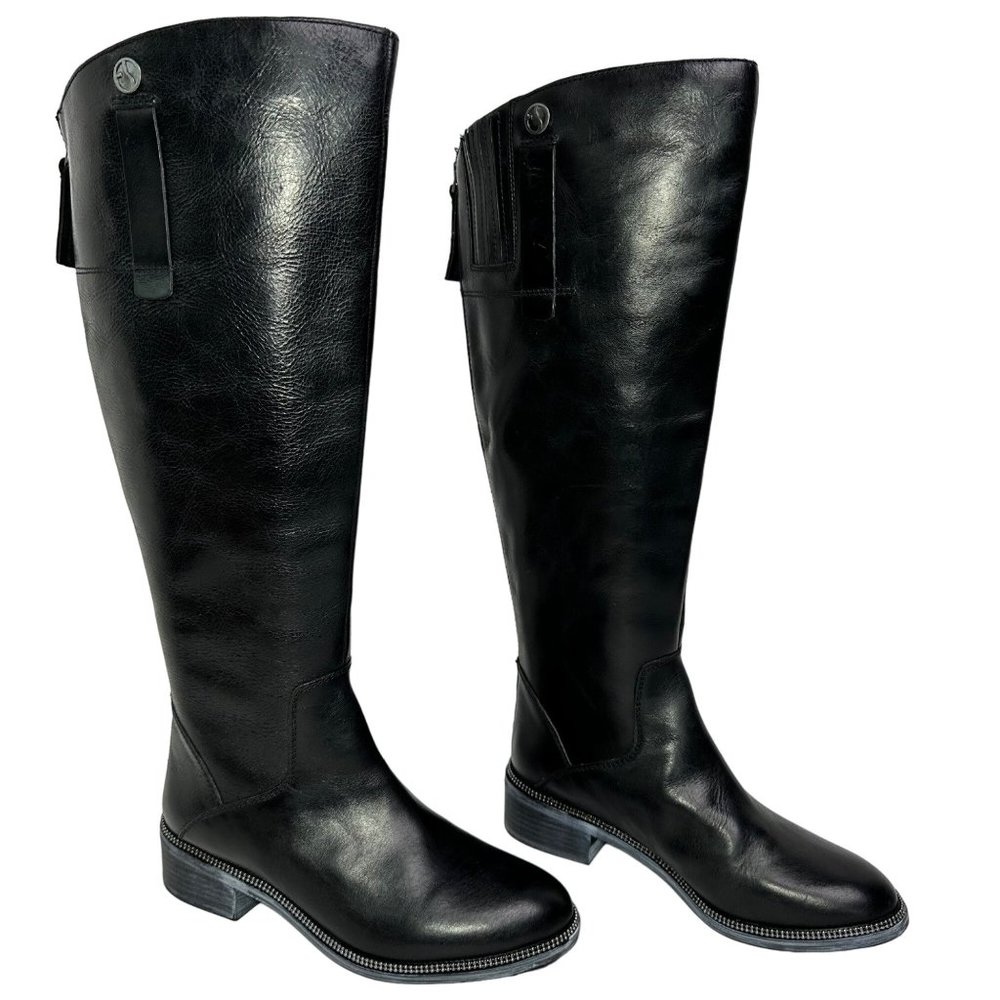 Franco Sarto | Tall Leather Wide Calf Boots w/ Metal Trim Accent | Size 5.5